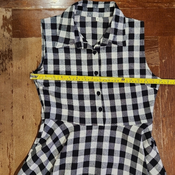 Gingham Fabric Black & White Print Button Up Side Zip Tunic or Mini Dress Size M - Picture 3 of 8